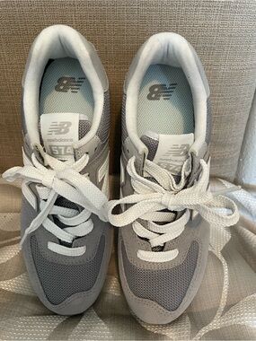 New Balance Women's Gray and White 574 platform sneakers